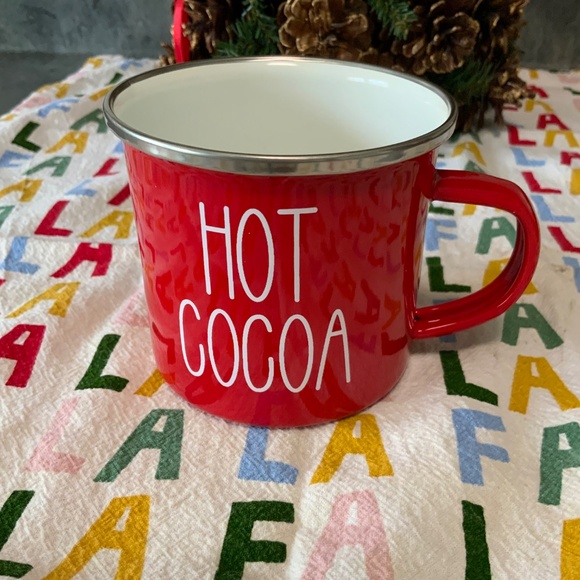 Red Enamel Mug Holiday/Winter white enamel inside, white lettering Hot Cocoa New - Picture 5 of 5